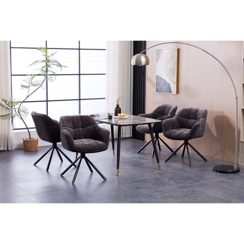 Grey Chenille Dining Chair with Auto‑Return Swivel
