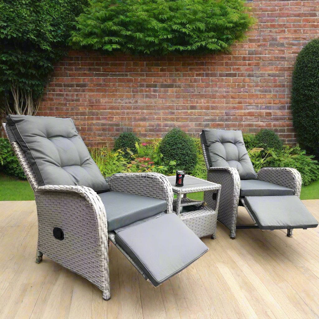 Outdoor Furniture Rattan Recliner Armchairs and Table Set