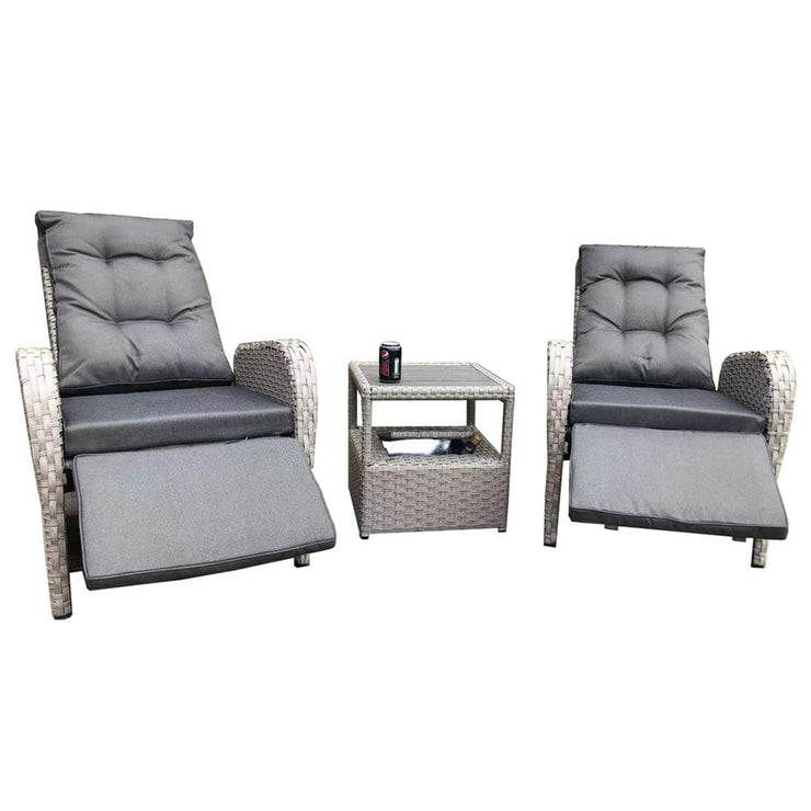 Outdoor Furniture Rattan Recliner Armchairs and Table Set