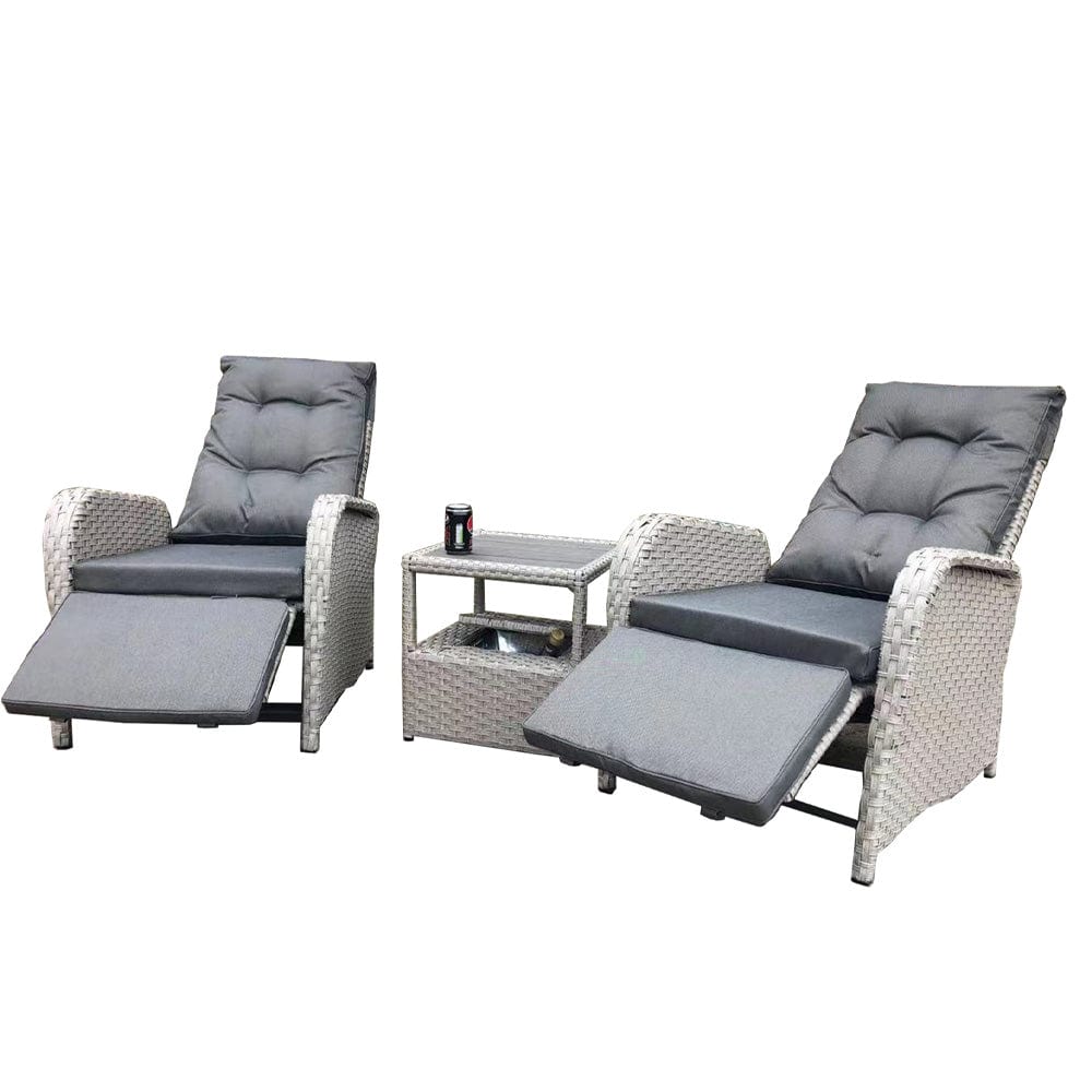 Outdoor Furniture Rattan Recliner Armchairs and Table Set