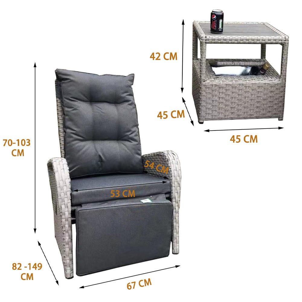 Outdoor Furniture Rattan Recliner Armchairs and Table Set