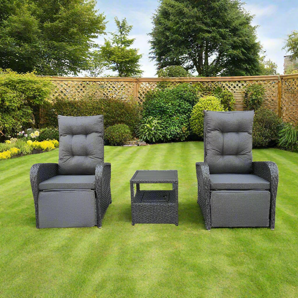 Outdoor Furniture Rattan Recliner Armchairs and Table Set