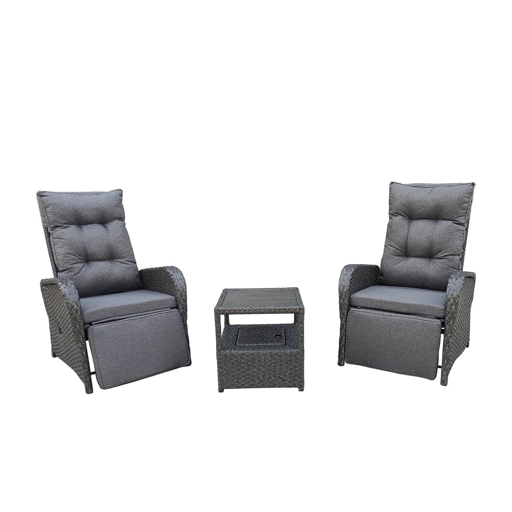 Outdoor Furniture Rattan Recliner Armchairs and Table Set