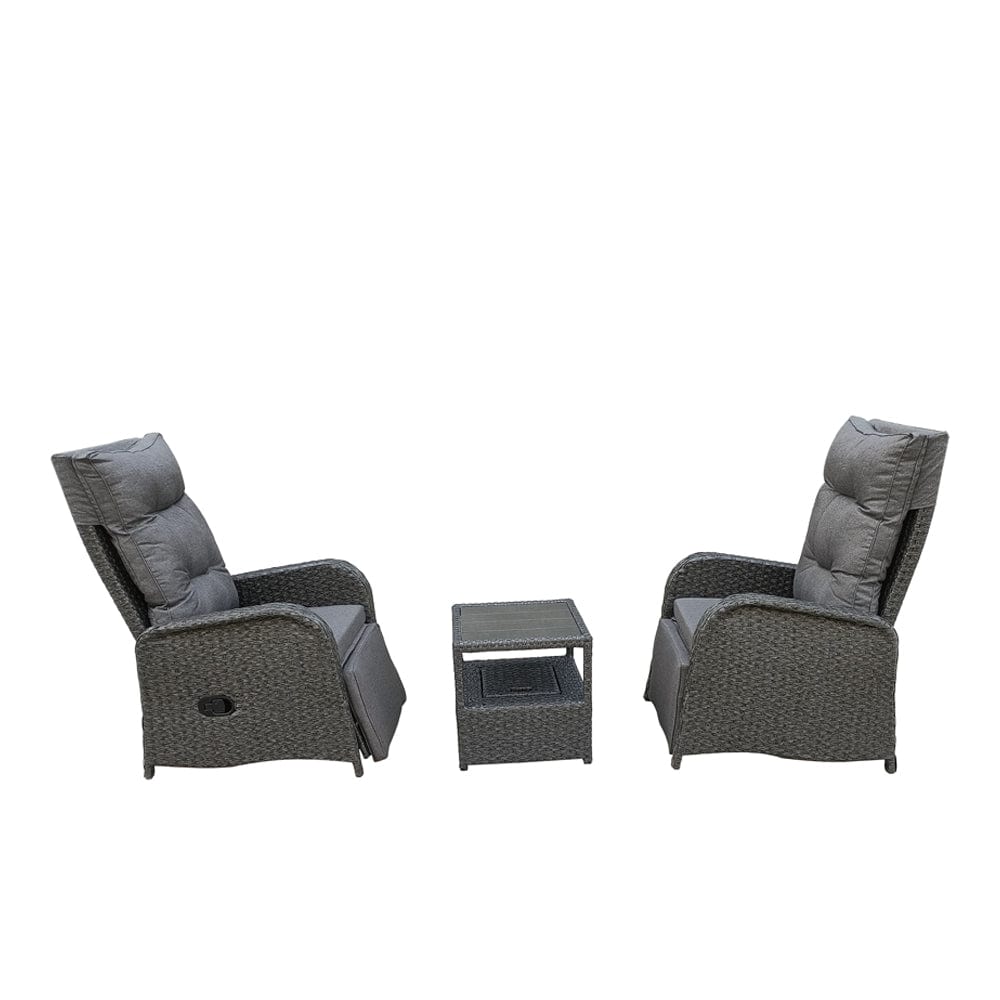 Outdoor Furniture Rattan Recliner Armchairs and Table Set