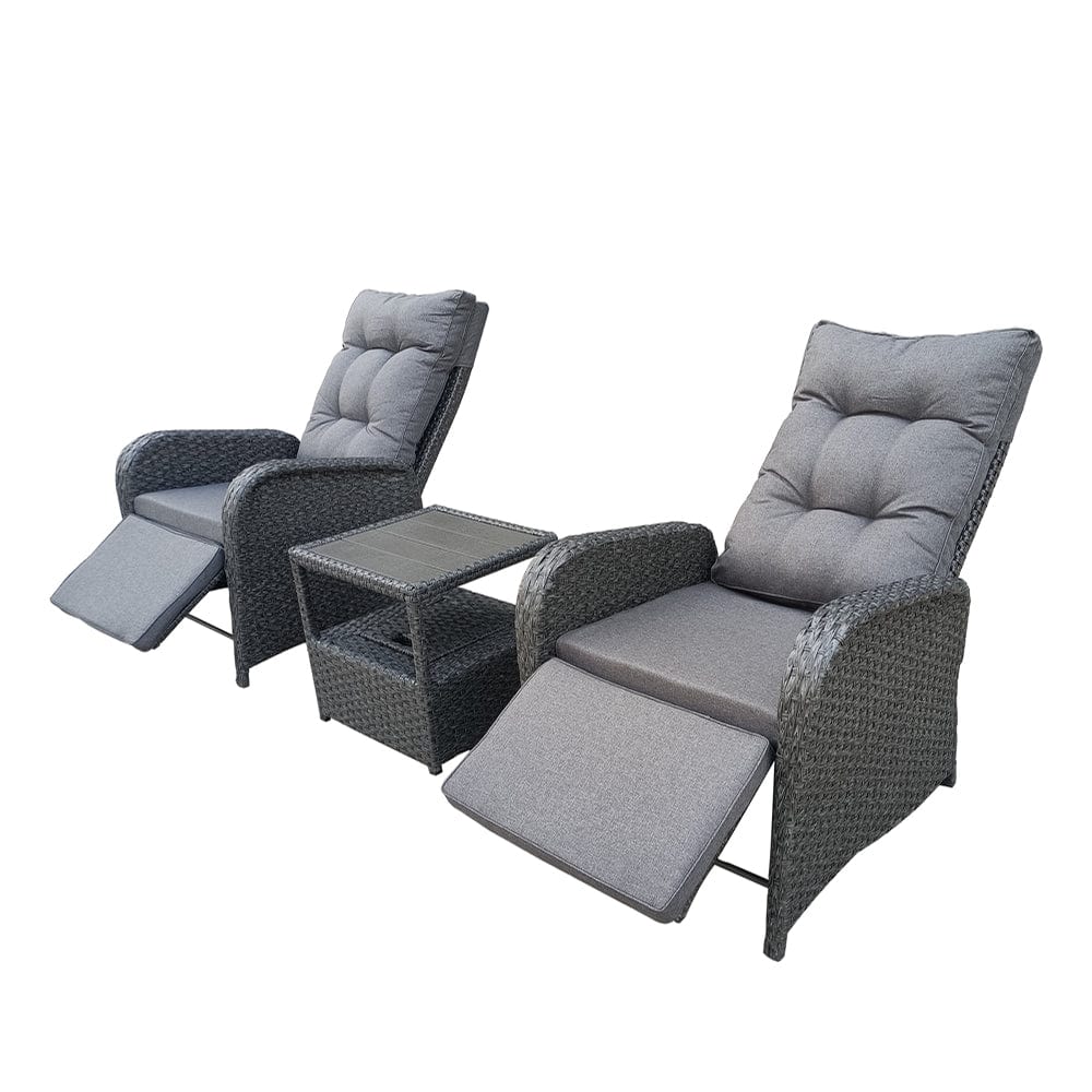Outdoor Furniture Rattan Recliner Armchairs and Table Set