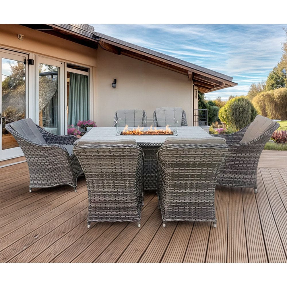 Aura Seater Rattan Garden Furniture With Round/Rectangle Table Fire - Technical View