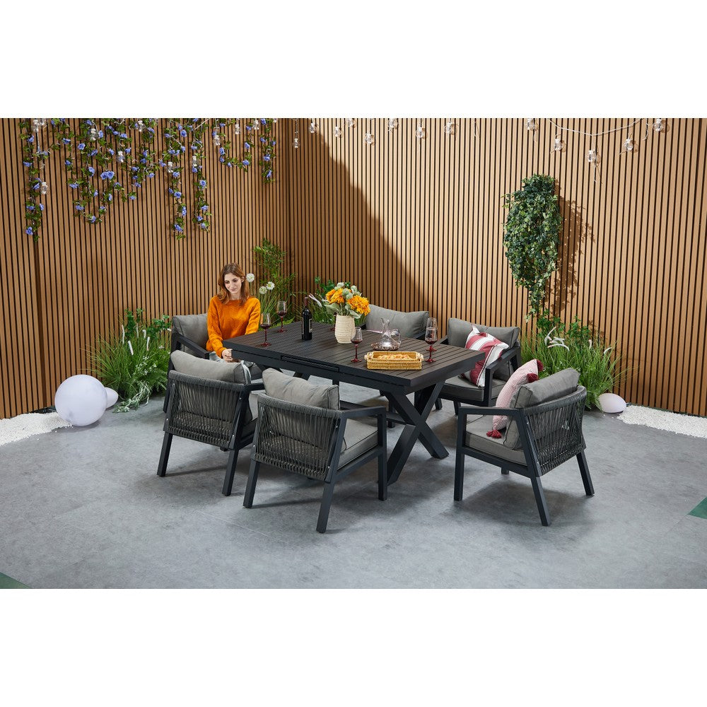 Berlin Aluminium Patio Furniture Set Dining Set with Extendable Table and Armchairs