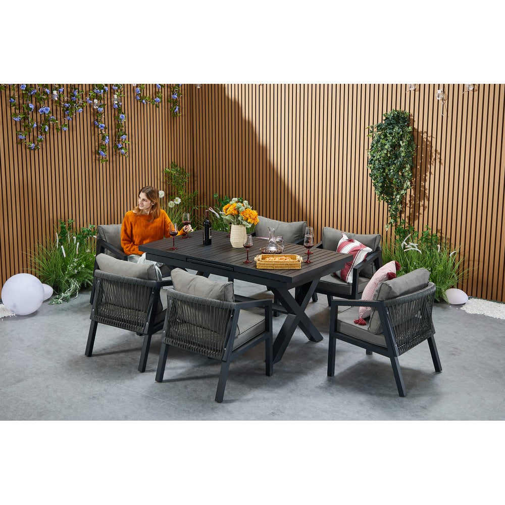 Berlin Aluminium Patio Furniture Set Dining Set with Extendable Table and Armchairs