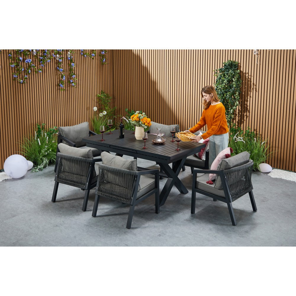 Berlin Aluminium Patio Furniture Set Dining Set with Extendable Table and Armchairs