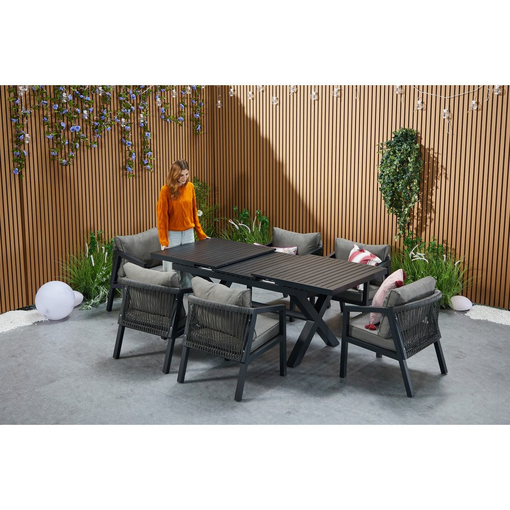 Berlin Aluminium Patio Furniture Set Dining Set with Extendable Table and Armchairs