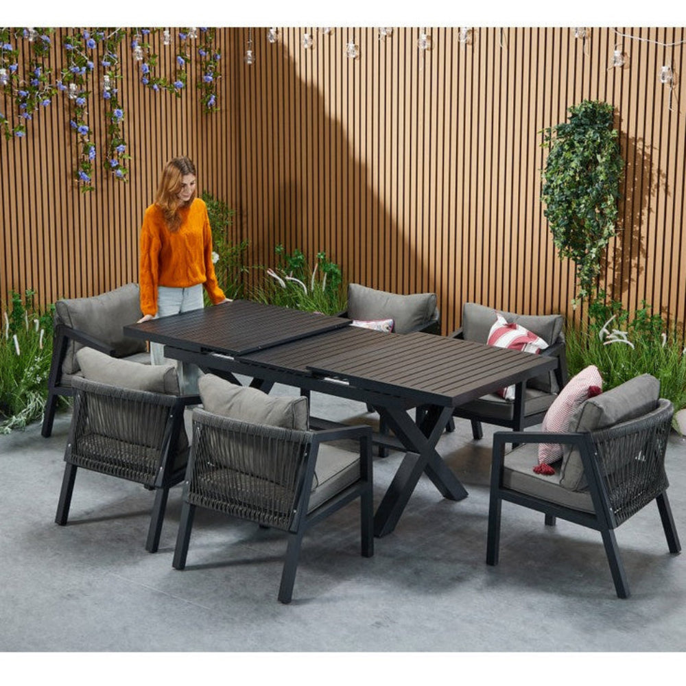Berlin Aluminium Patio Furniture Set Dining Set with Extendable Table and Armchairs