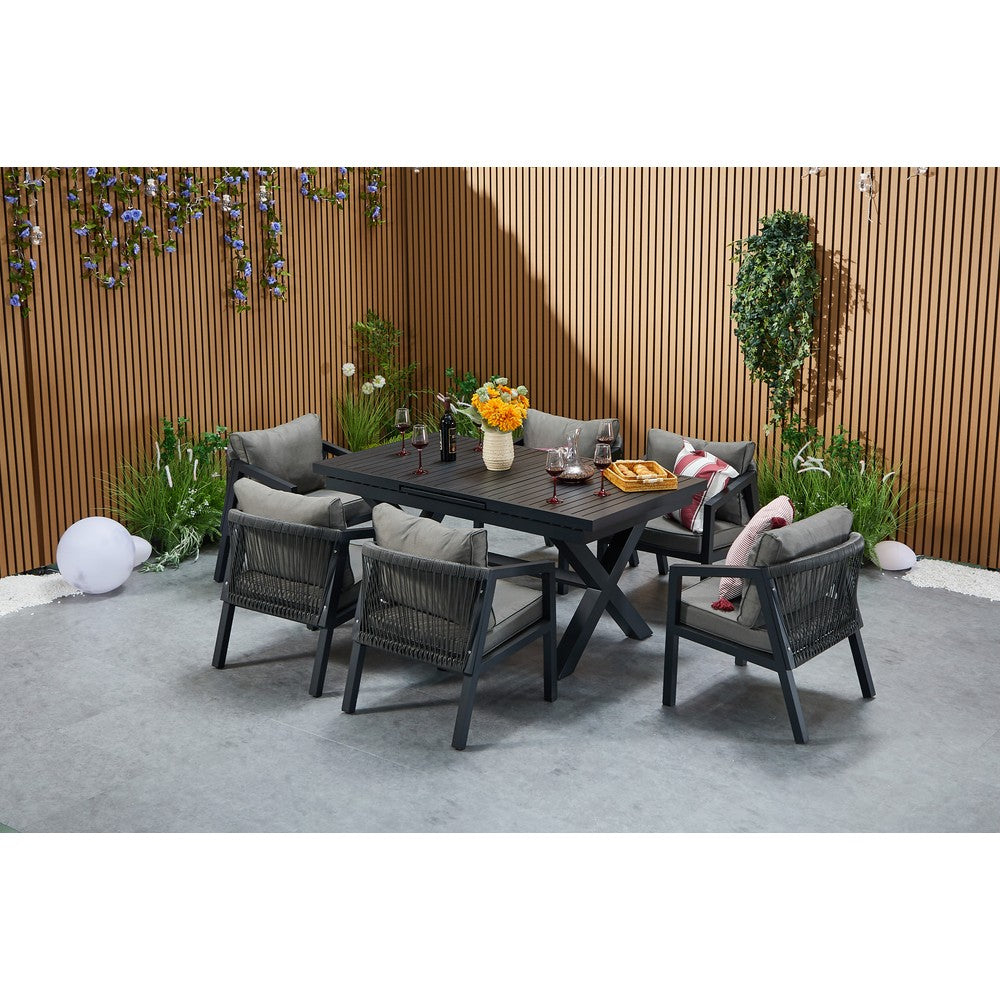 Berlin Aluminium Patio Furniture Set Dining Set with Extendable Table and Armchairs