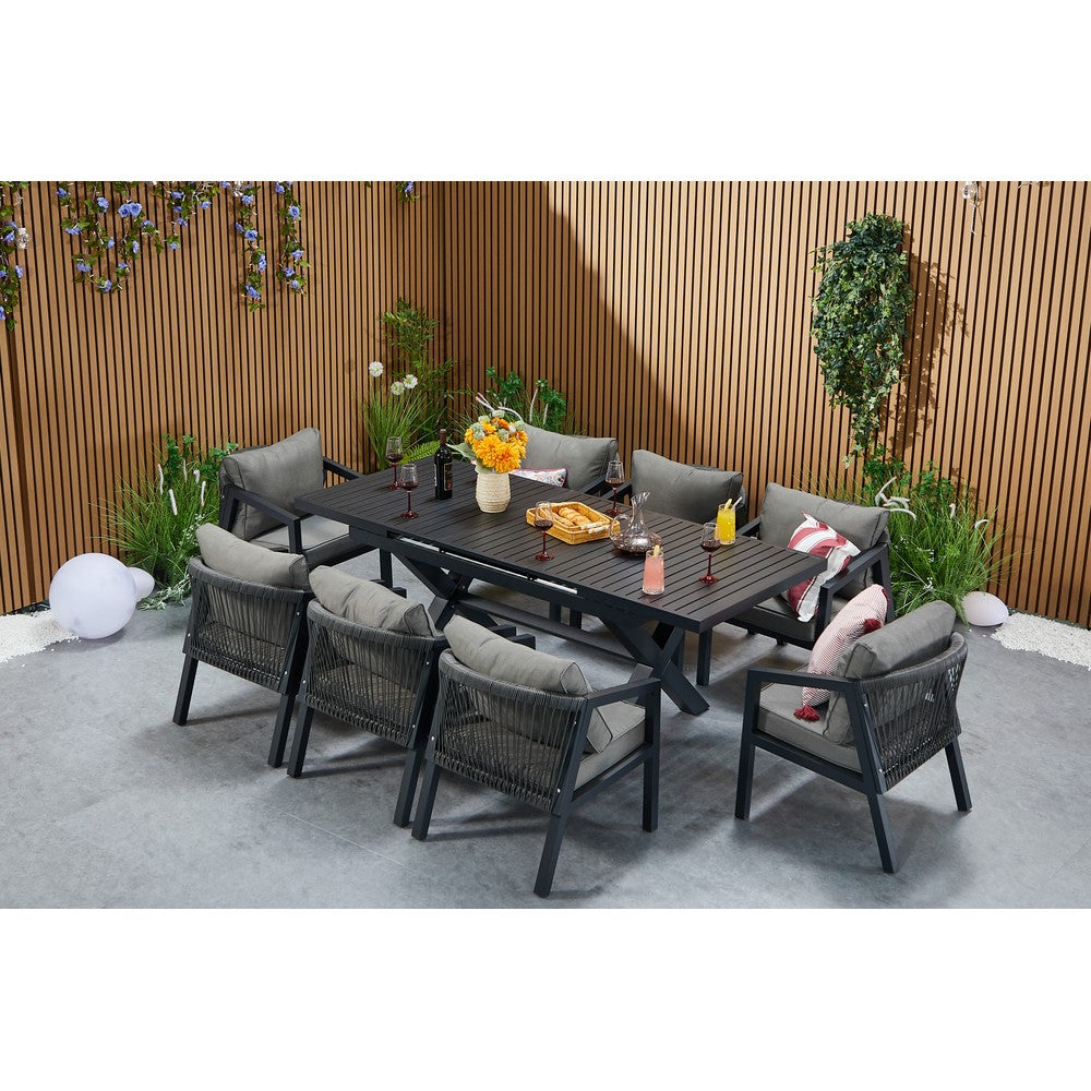 Berlin Aluminium Patio Furniture Set Dining Set with Extendable Table and Armchairs