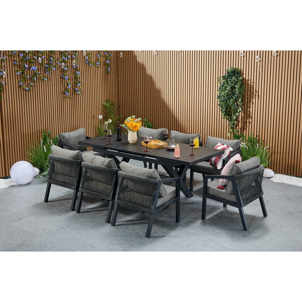 Berlin Aluminium Patio Furniture Set Dining Set with Extendable Table and Armchairs