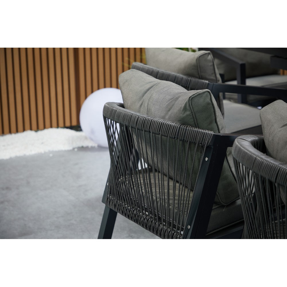 Berlin 6 seater Aluminium & Rope Patio Garden Furniture Set with Firepit Table Option