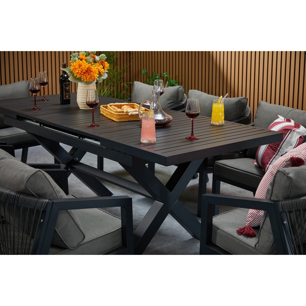 Berlin Aluminium Patio Furniture Set Dining Set with Extendable Table and Armchairs