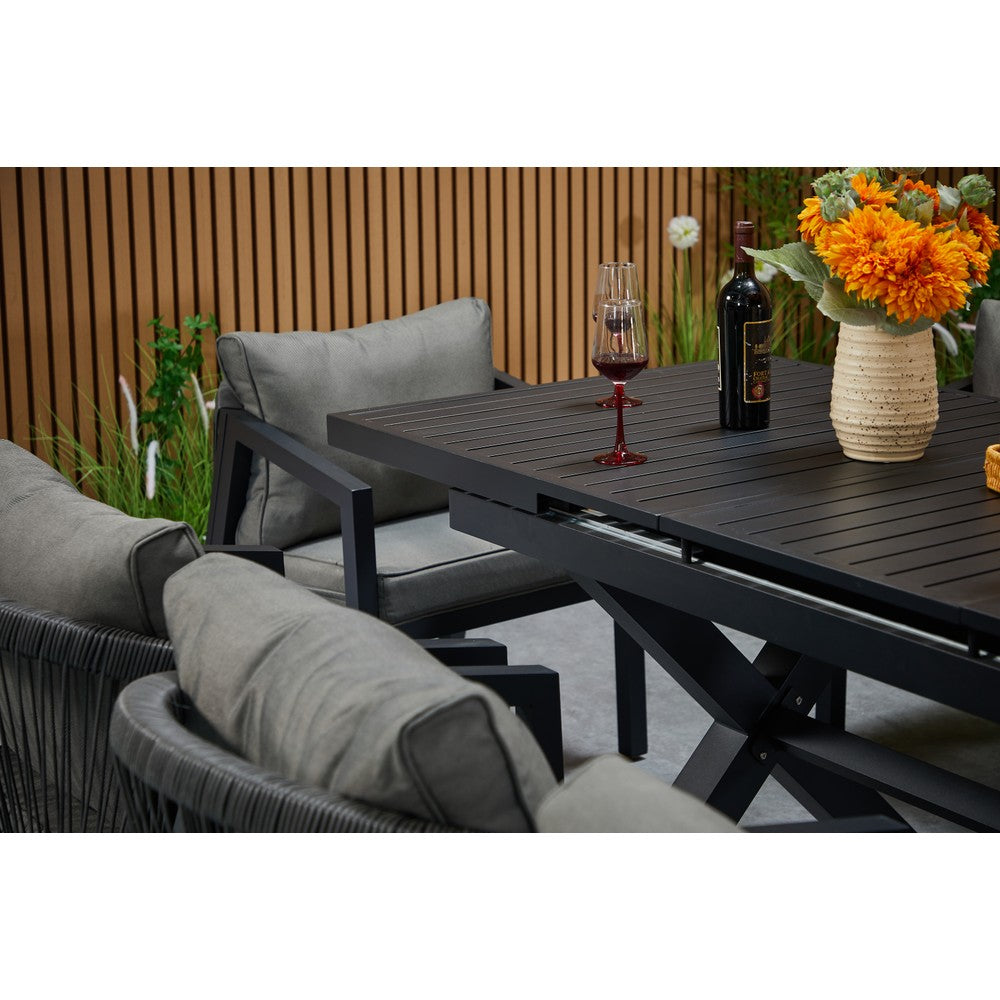 Berlin 6 seater Aluminium & Rope Patio Garden Furniture Set with Firepit Table Option