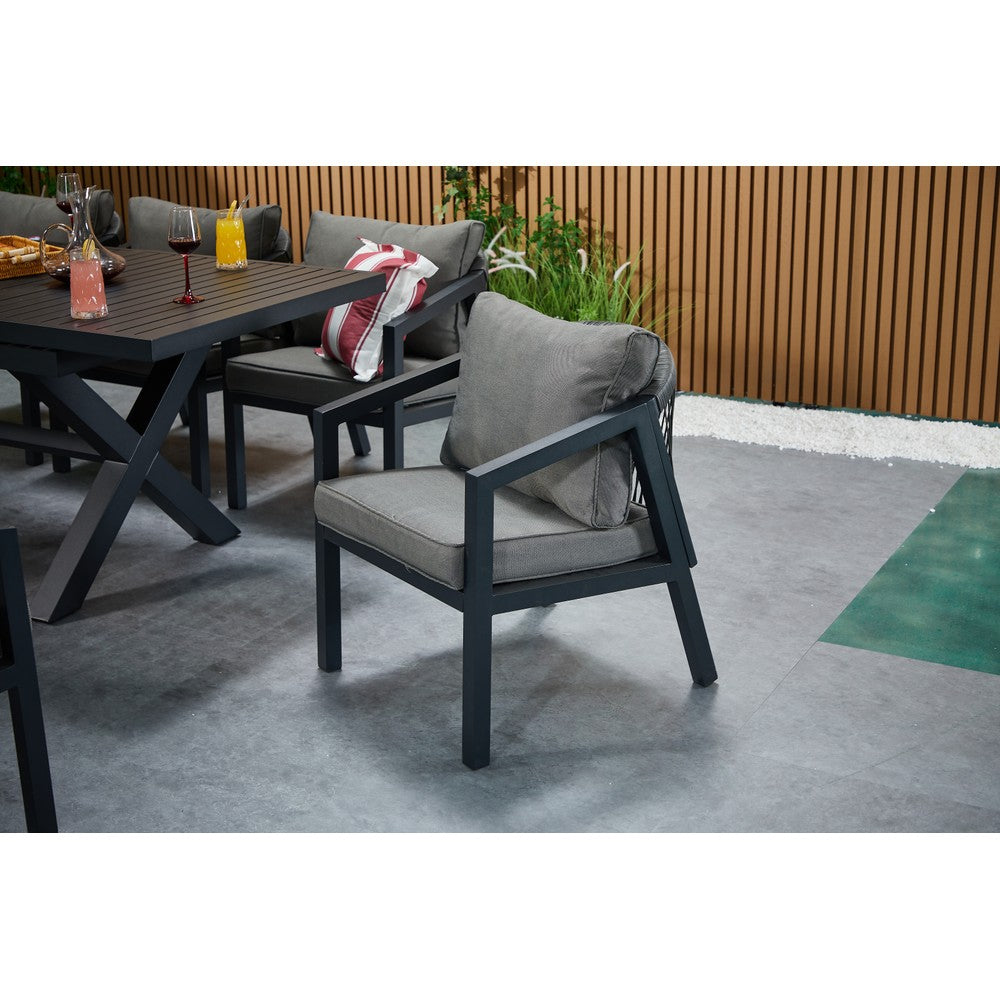 Berlin 6 seater Aluminium & Rope Patio Garden Furniture Set with Firepit Table Option