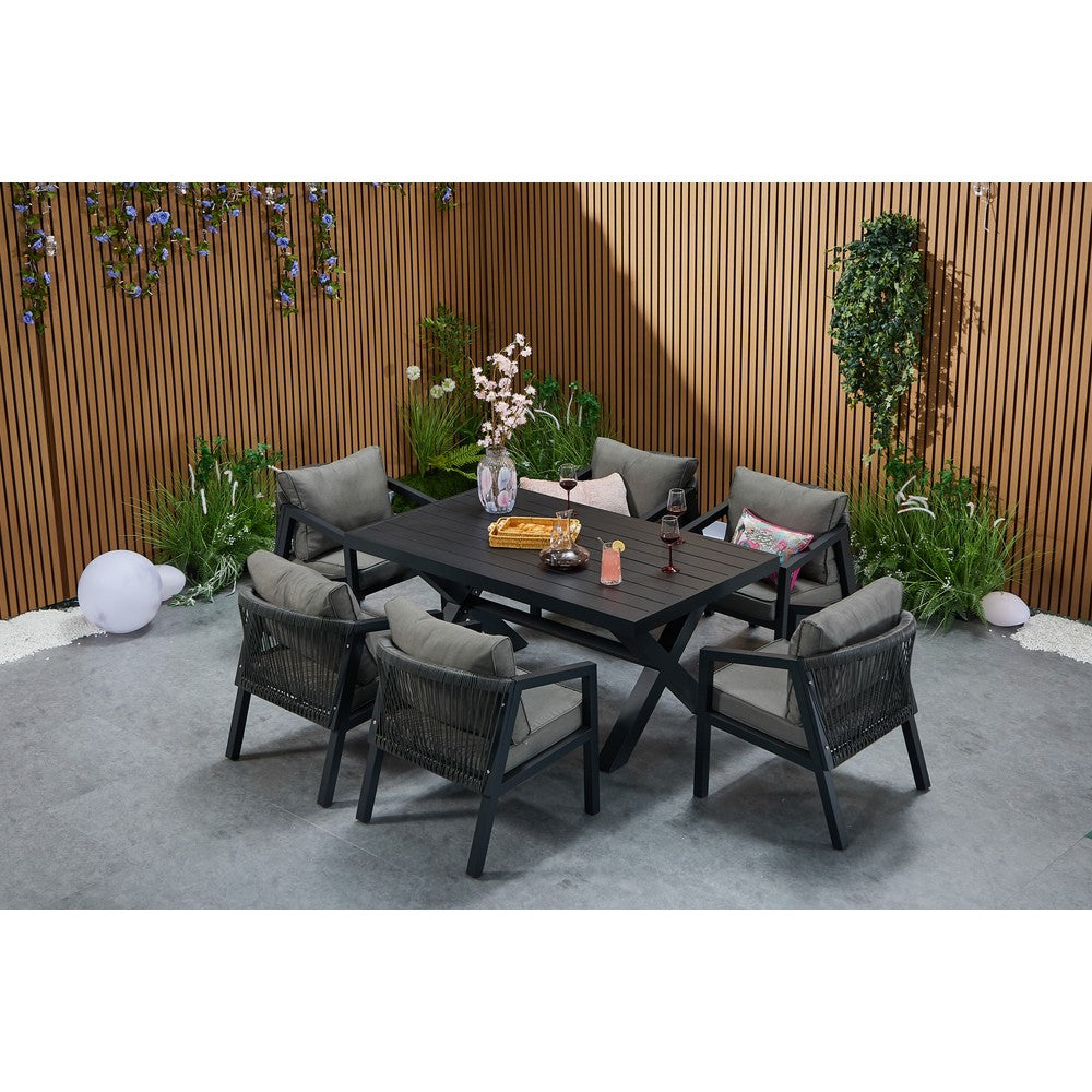 Berlin 6 seater Aluminium & Rope Patio Garden Furniture Set with Firepit Table Option
