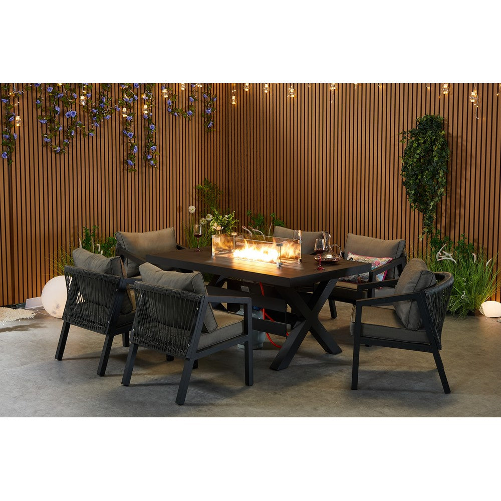 Berlin 6 seater Aluminium & Rope Patio Garden Furniture Set with Firepit Table Option