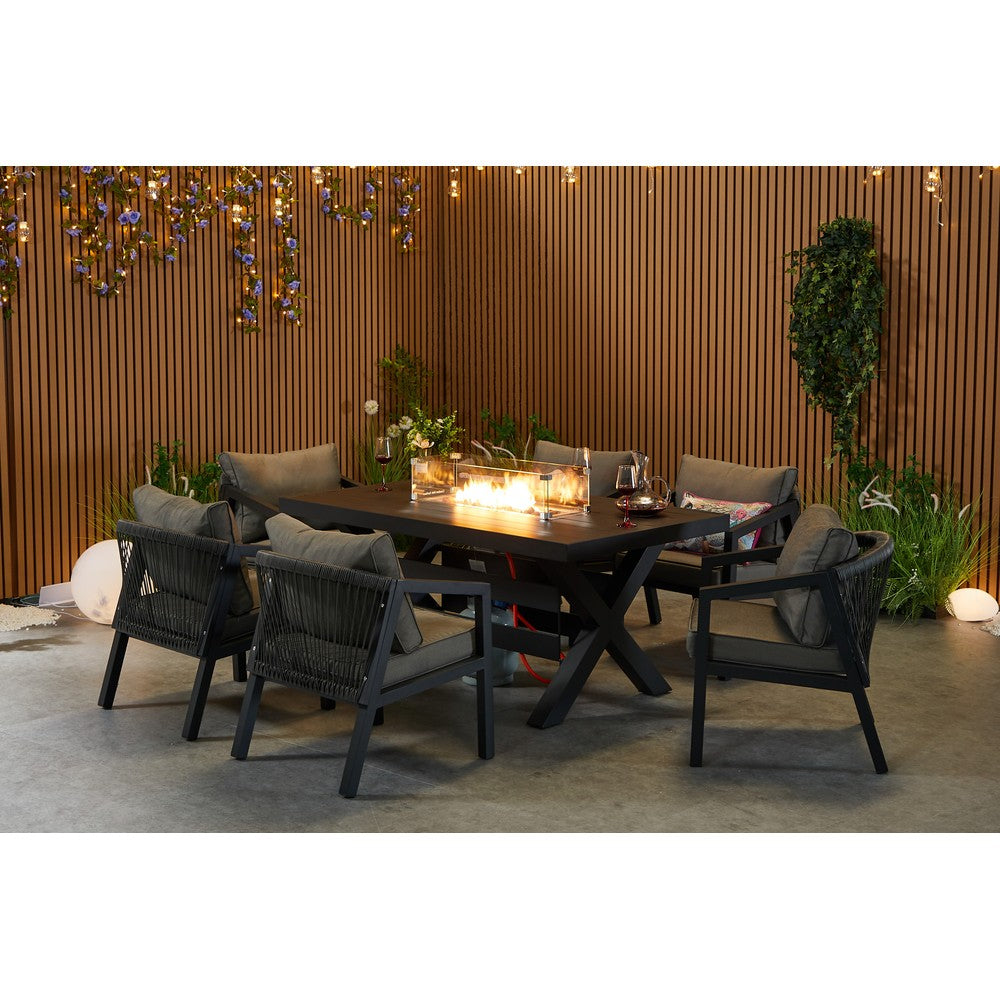 Berlin 6 seater Aluminium & Rope Patio Garden Furniture Set with Firepit Table Option