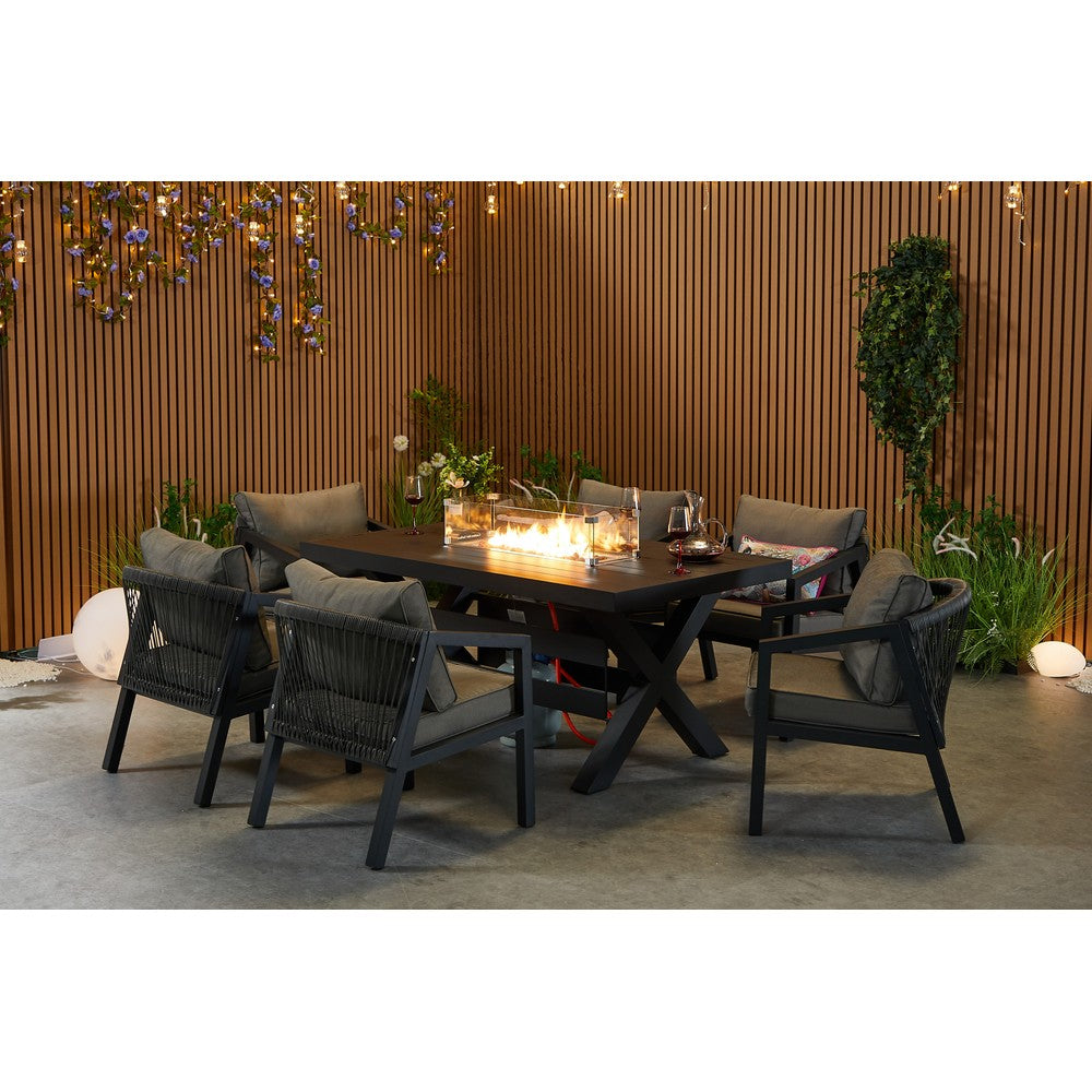 Berlin 6 seater Aluminium & Rope Patio Garden Furniture Set with Firepit Table Option