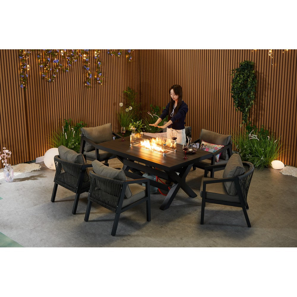 Berlin 6 seater Aluminium & Rope Patio Garden Furniture Set with Firepit Table Option