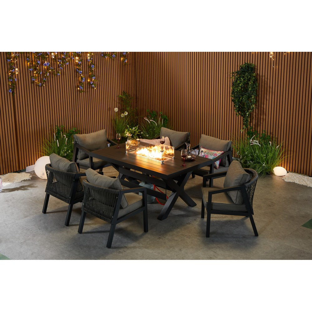 Berlin 6 seater Aluminium & Rope Patio Garden Furniture Set with Firepit Table Option