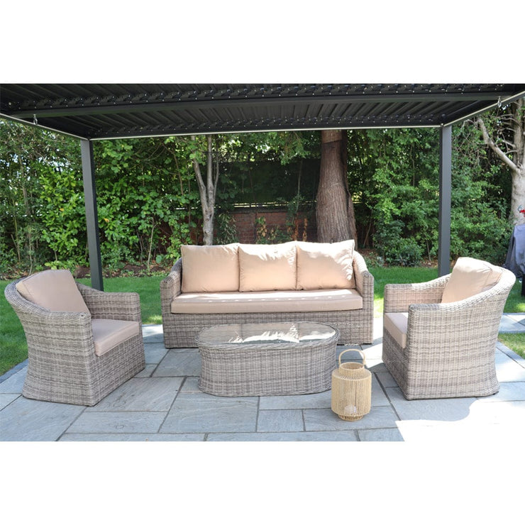 Oxford 3 Seat Round Wave Rattan Sofa Set With Armchairs & Oval Coffee Table