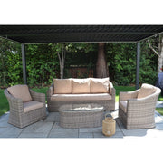 Oxford 3 Seat Round Wave Rattan Sofa Set With Armchairs & Oval Coffee Table