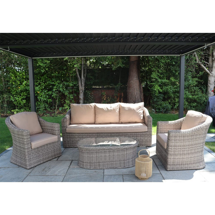 Oxford 3 Seat Round Wave Rattan Sofa Set With Armchairs & Oval Coffee Table