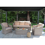Oxford 3 Seat Round Wave Rattan Sofa Set With Armchairs & Oval Coffee Table