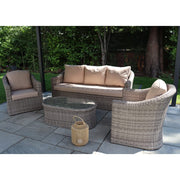 Oxford 3 Seat Round Wave Rattan Sofa Set With Armchairs & Oval Coffee Table