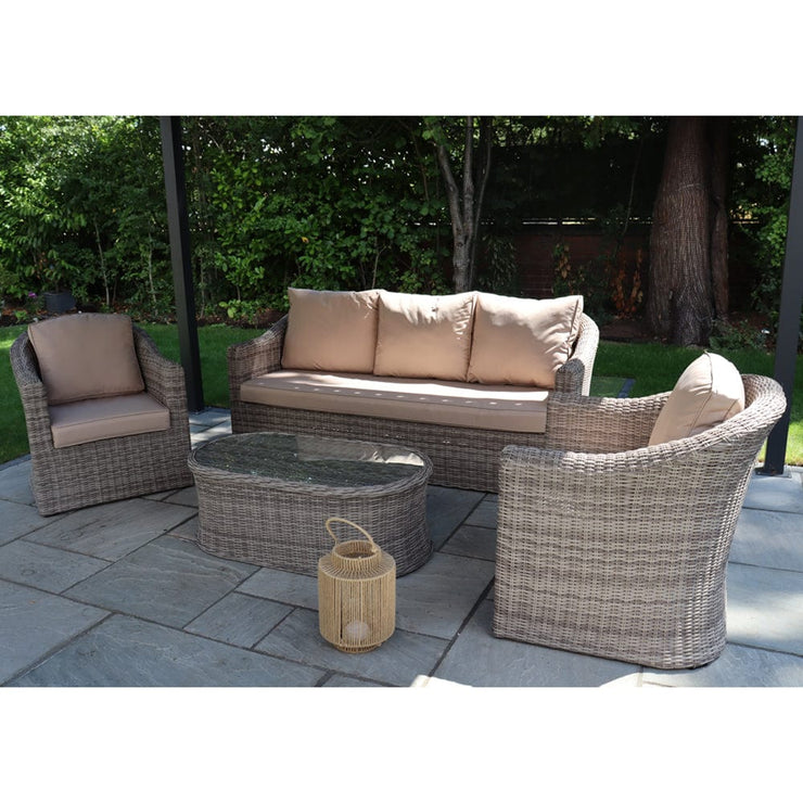 Oxford 3 Seat Round Wave Rattan Sofa Set With Armchairs & Oval Coffee Table