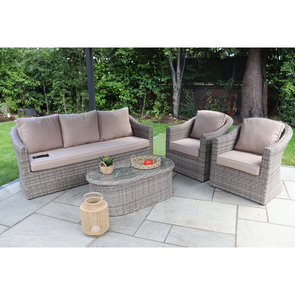 Oxford 3 Seat Round Wave Rattan Sofa Set With Armchairs & Oval Coffee Table