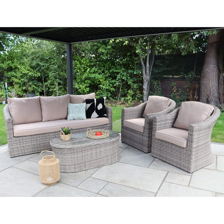 Oxford 3 Seat Round Wave Rattan Sofa Set With Armchairs & Oval Coffee Table