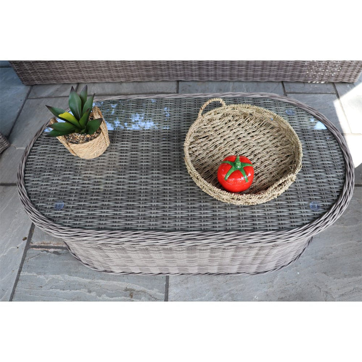 Oxford 3 Seat Round Wave Rattan Sofa Set With Armchairs & Oval Coffee Table