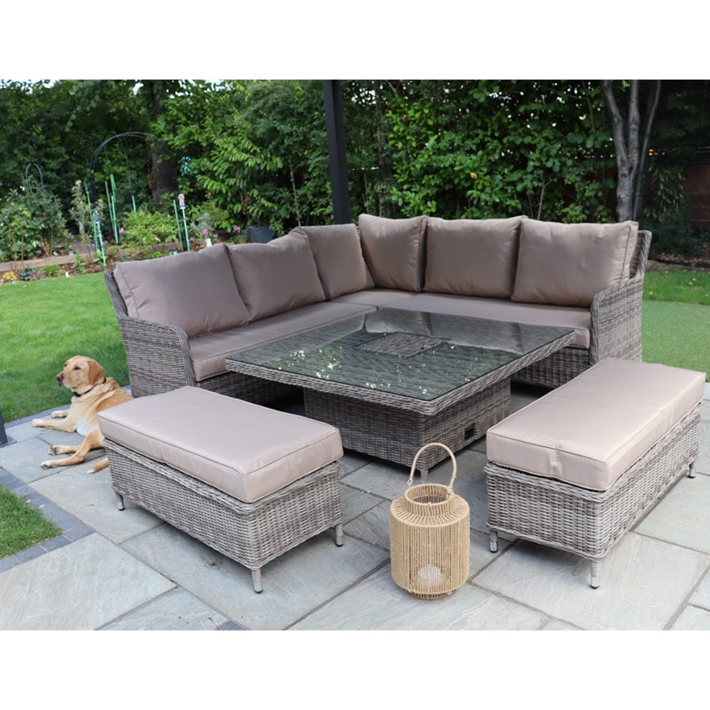 Outdoor Rattan Garden Furniture 9 Seater Corner Sofa Rising Table Set With Ice Bucket