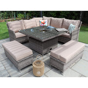 Outdoor Rattan Garden Furniture 9 Seater Corner Sofa Rising Table Set With Ice Bucket