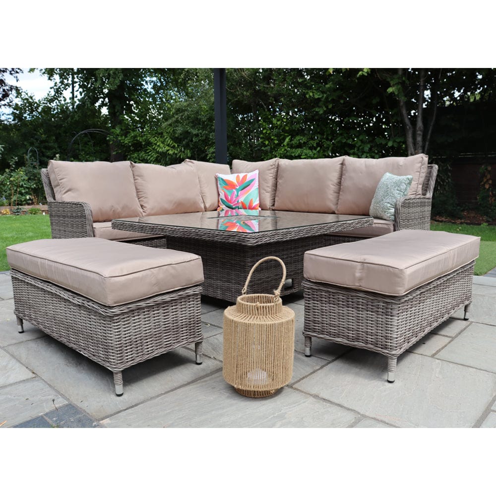 Outdoor Rattan Garden Furniture 9 Seater Corner Sofa Rising Table Set With Ice Bucket