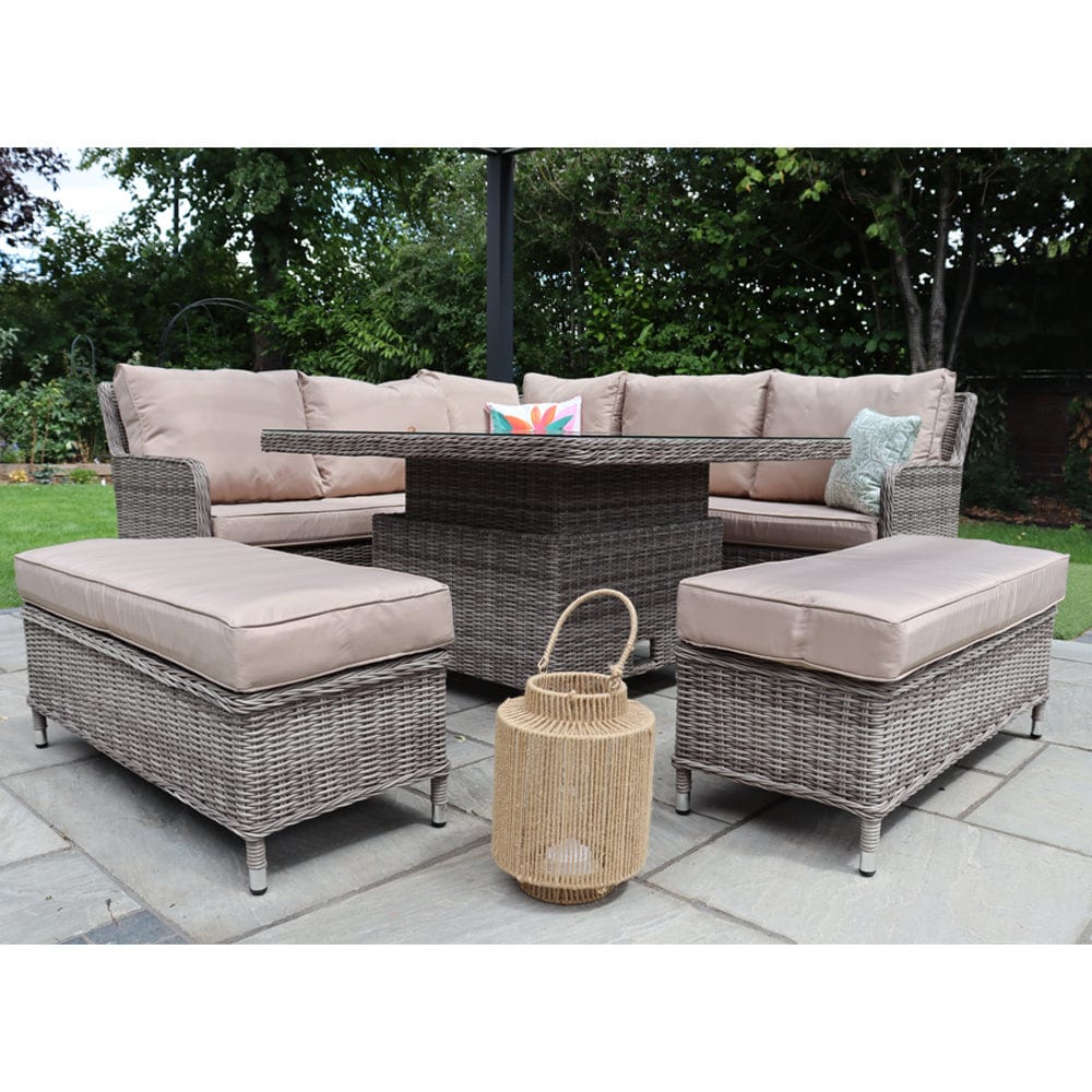 Outdoor Rattan Garden Furniture 9 Seater Corner Sofa Rising Table Set With Ice Bucket