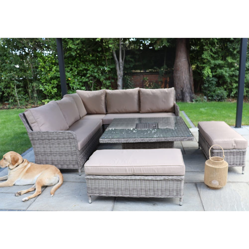 Outdoor Rattan Garden Furniture 9 Seater Corner Sofa Rising Table Set With Ice Bucket