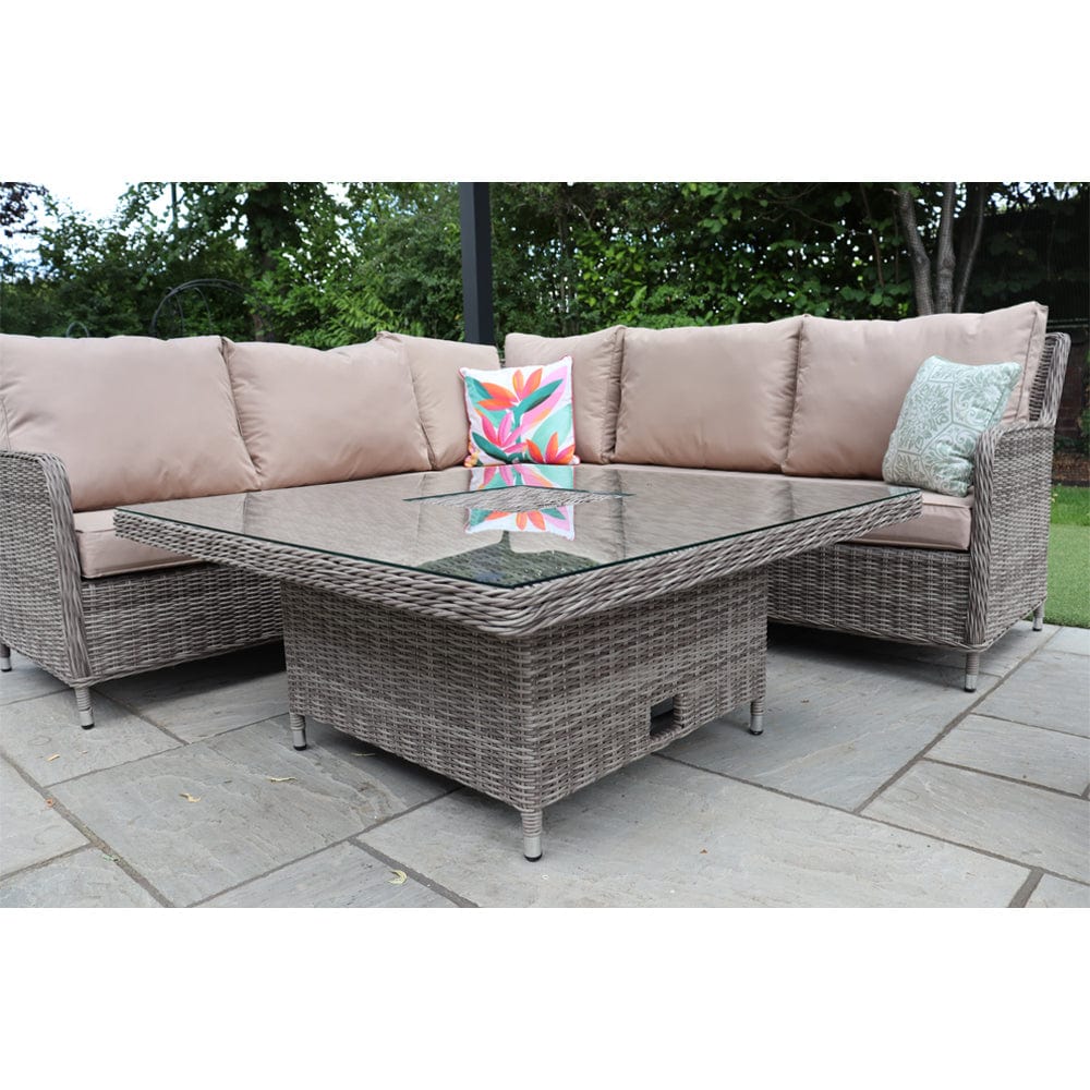 Outdoor Rattan Garden Furniture 9 Seater Corner Sofa Rising Table Set With Ice Bucket