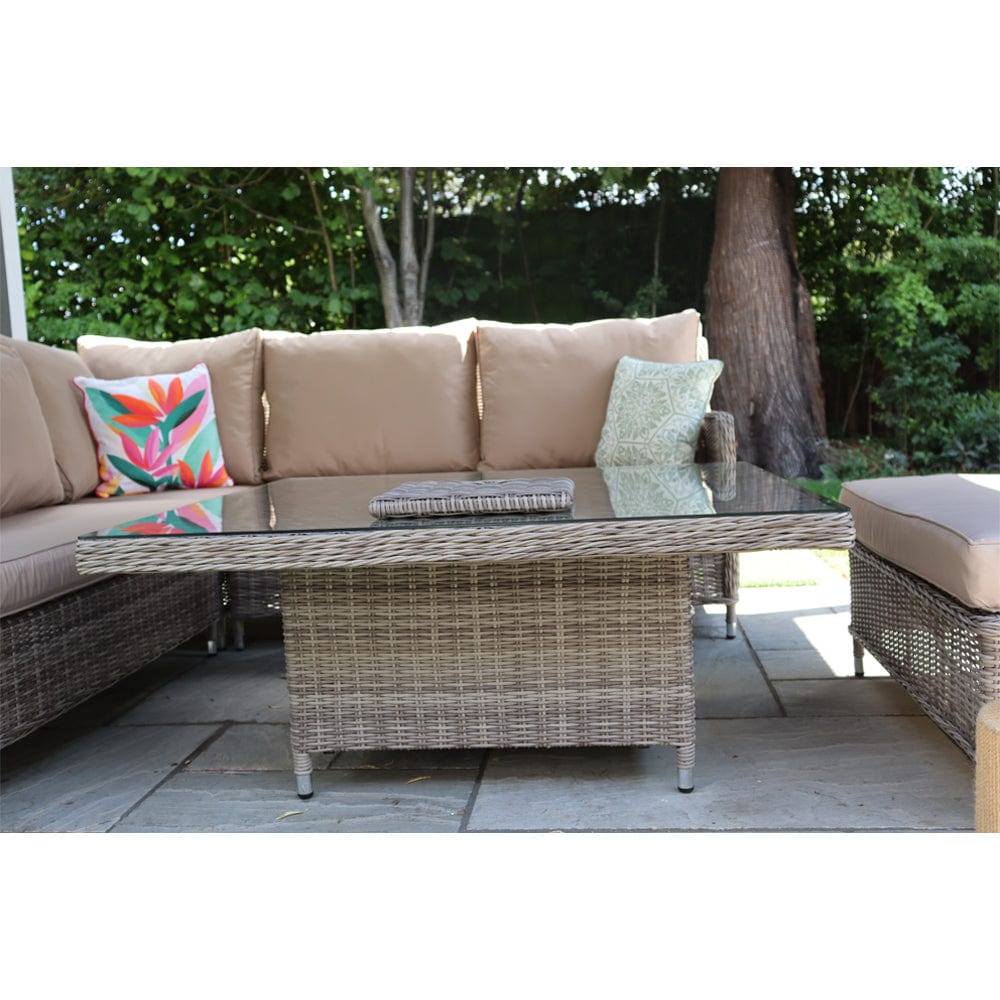 Outdoor Rattan Garden Furniture 9 Seater Corner Sofa Rising Table Set With Ice Bucket