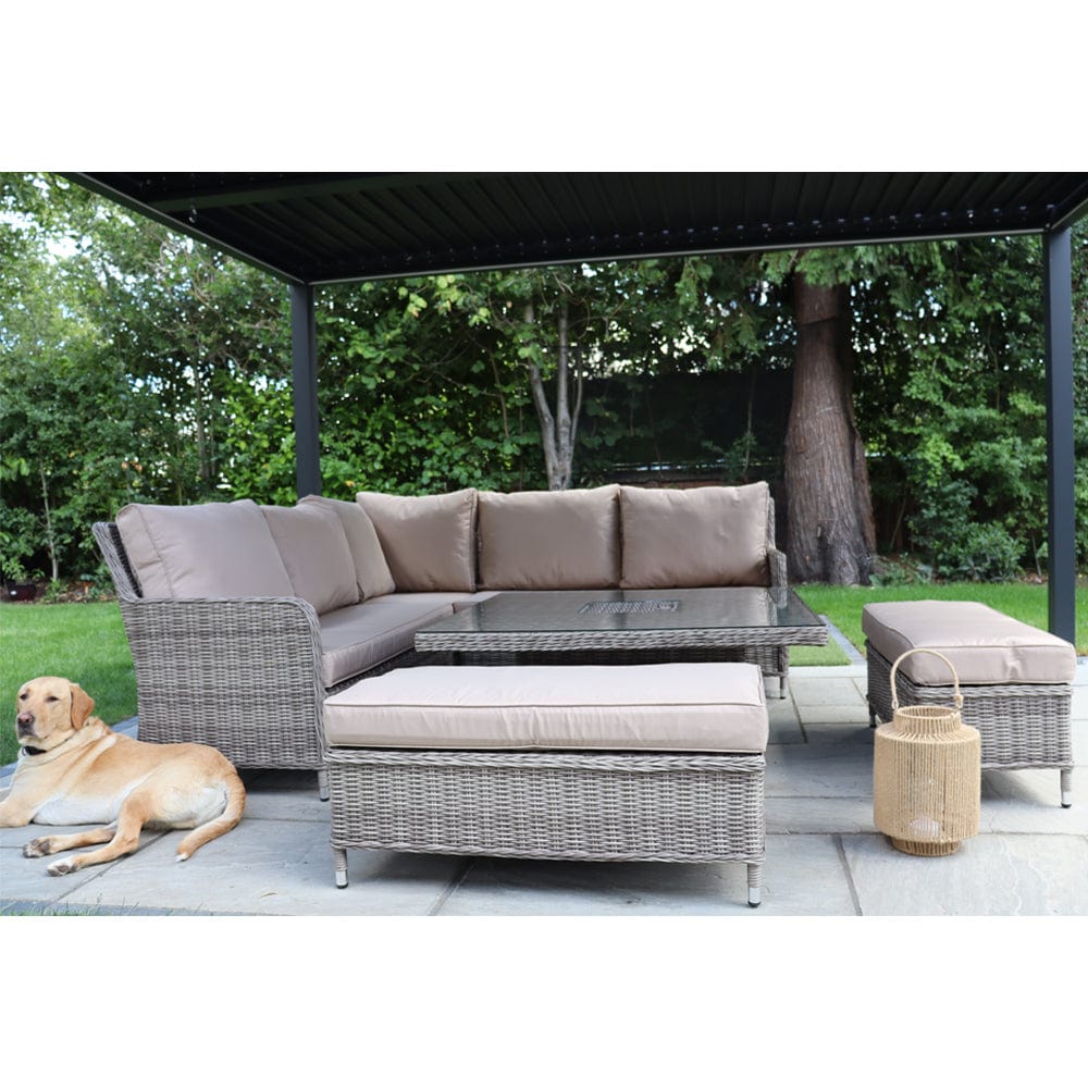 Outdoor Rattan Garden Furniture 9 Seater Corner Sofa Rising Table Set With Ice Bucket