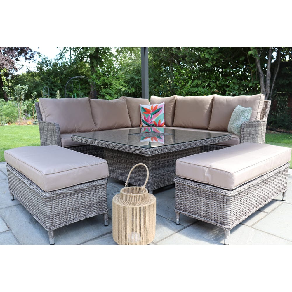 Outdoor Rattan Garden Furniture 9 Seater Corner Sofa Rising Table Set With Ice Bucket