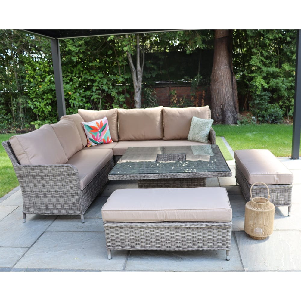 Outdoor Rattan Garden Furniture 9 Seater Corner Sofa Rising Table Set With Ice Bucket