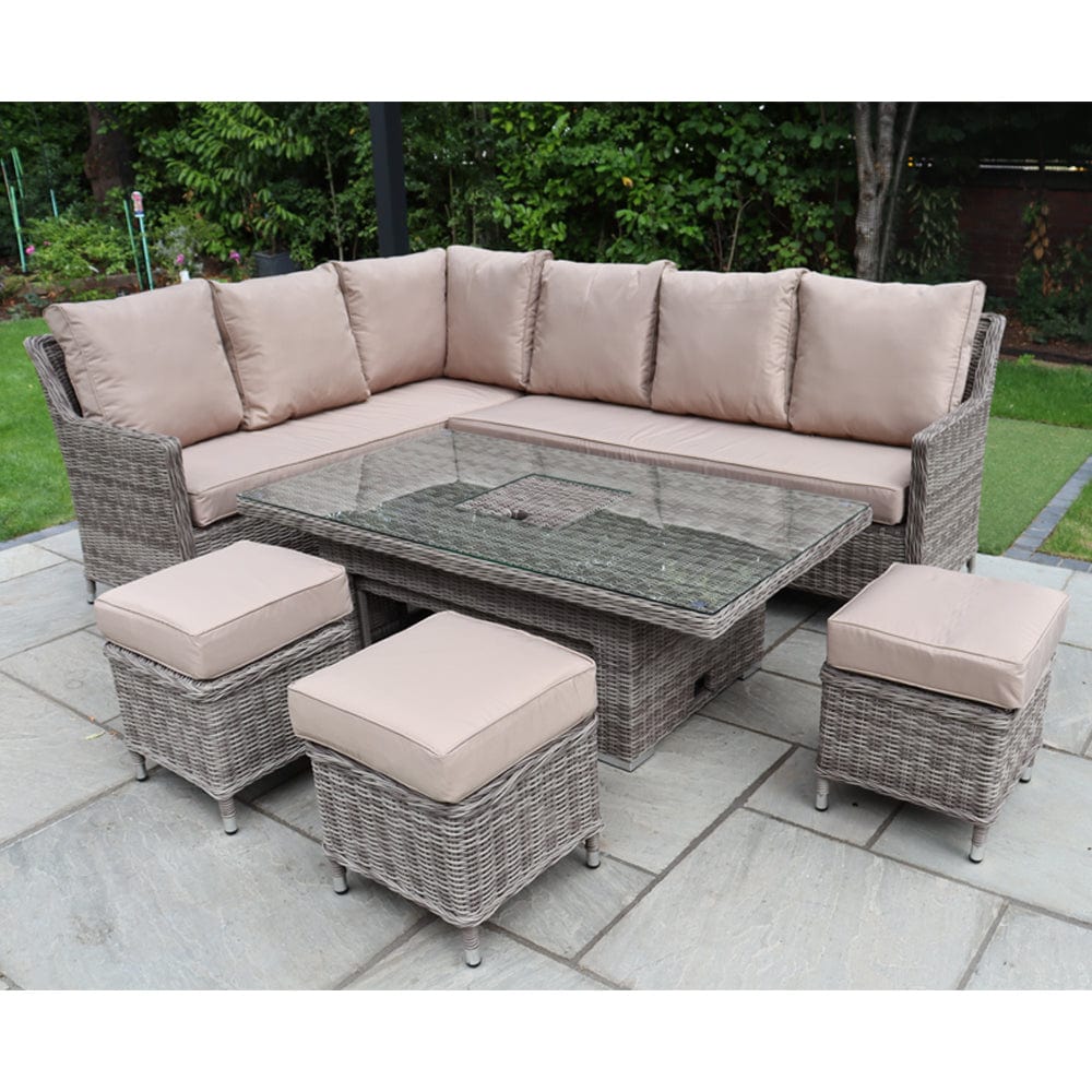 Outdoor Rattan 9 Seater Oxford Corner Dining Set With Ice Bucket and Rising Table