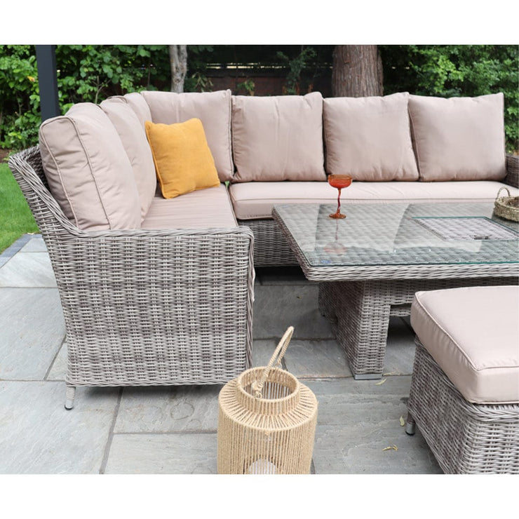Outdoor Rattan 9 Seater Oxford Corner Dining Set With Ice Bucket and Rising Table