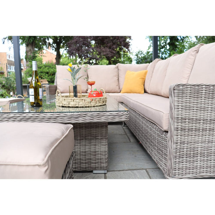 Outdoor Rattan 9 Seater Oxford Corner Dining Set With Ice Bucket and Rising Table